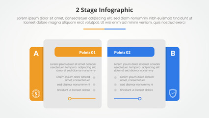2 points stage template for comparison opposite infographic concept for slide presentation with creative big table side with flat style - obrazy, fototapety, plakaty
