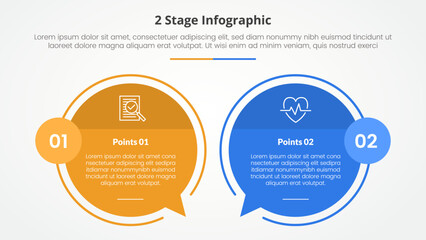 2 points stage template for comparison opposite infographic concept for slide presentation with big circle outline callout comment box with flat style - obrazy, fototapety, plakaty
