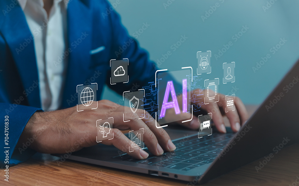 Wall mural ai generated artificial intelligence chatbot, humans use ai technology enter command prompt for gene