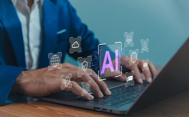 AI generated artificial intelligence chatbot, humans use AI technology enter command prompt for...