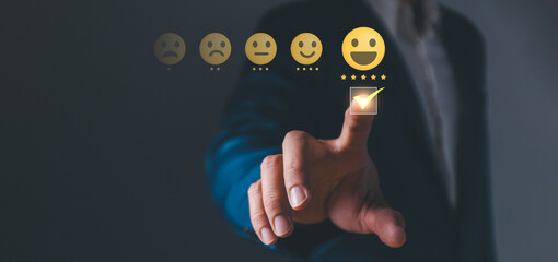 Customer Satisfaction Survey concept, 5-star satisfaction, service experience rating online, user...