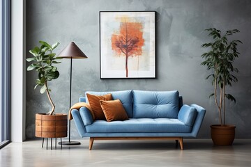 Blue Couch and Tree Painting