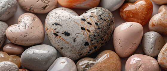 Stone in the shape of a heart, surrounded by pebbles