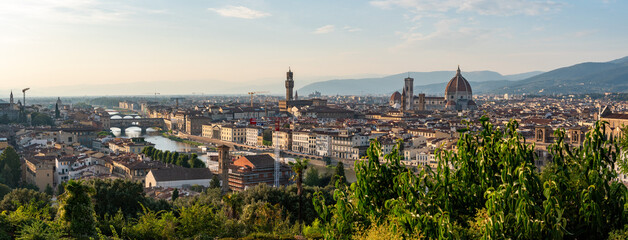 Skyline of downtown Florence during sunset, seen from the famous Piazzale Michelangelo