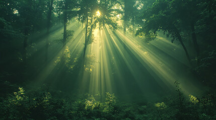 Rayos de sol en medio del bosque