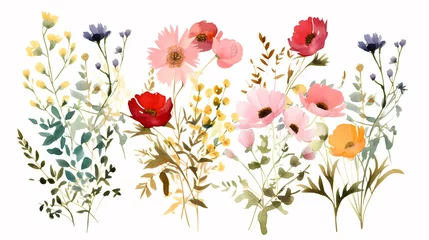 Foto op Plexiglas anti-reflex Floral frame with watercolor flowers, decorative flower background pattern, watercolor floral border background © feeng
