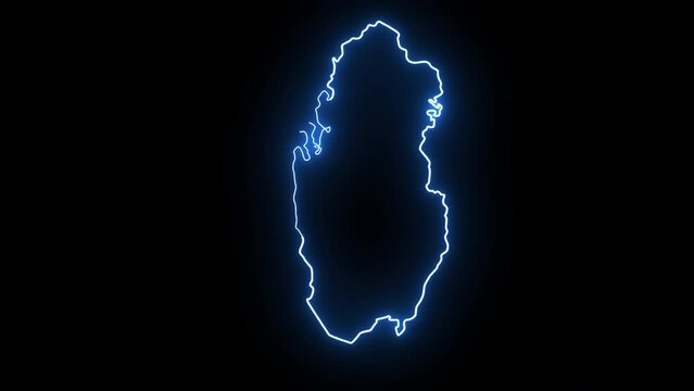 Qatar country map icon animation with a glowing neon effect