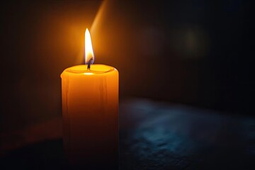 Single candle flickering in the dark Hope