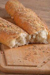Baked wheat bread with herb seasoning seasoned baguette