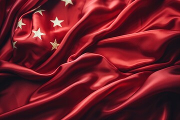 Red Chinese flag with five gold stars - obrazy, fototapety, plakaty
