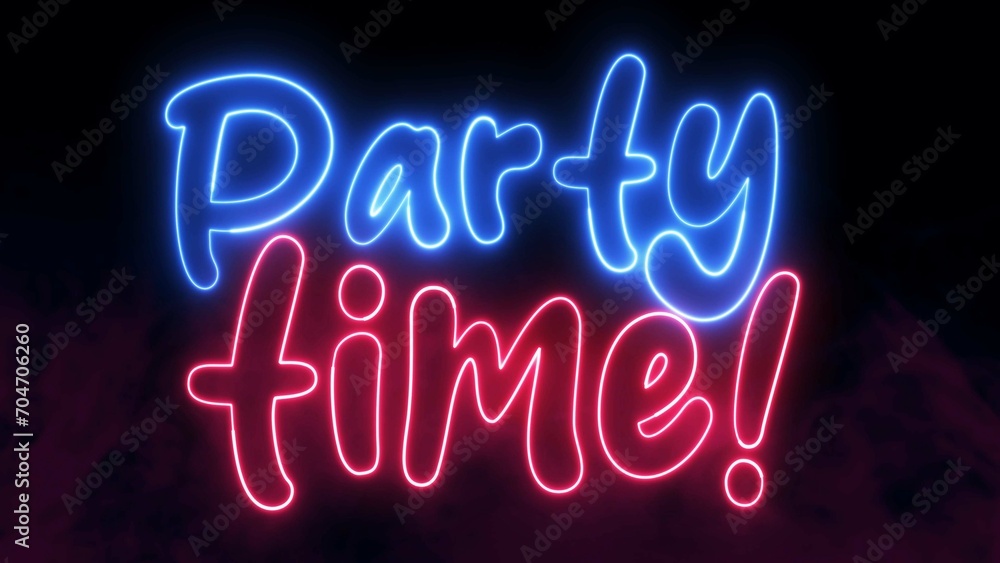 Poster party time text font with neon light. luminous and shimmering haze inside the letters of the text pa