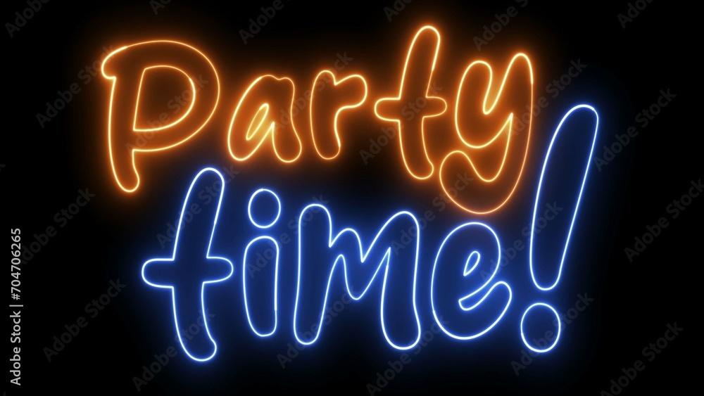 Poster party time text font with neon light. luminous and shimmering haze inside the letters of the text pa