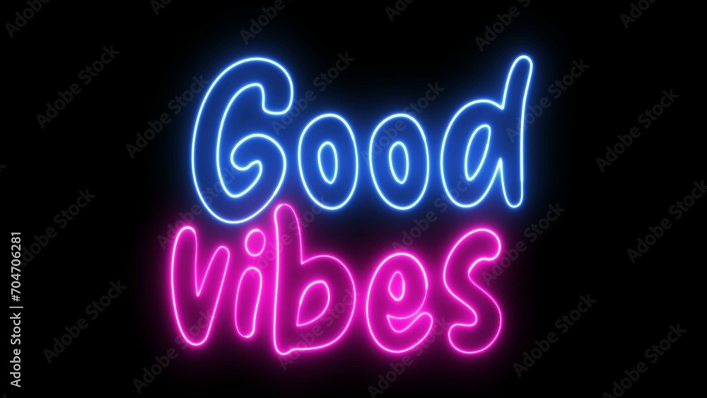 Aufkleber good vibes text font with light. luminous and shimmering haze inside the letters of the text good vi