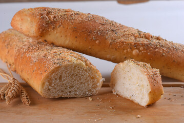 Baked wheat bread with herb seasoning seasoned baguette