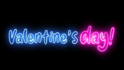 Valentine's Day text font with neon light. Luminous and shimmering haze inside the letters of the text Valentines Day. Valentine's Day neon sign.