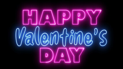 Happy Valentine's Day text font with neon light. Luminous and shimmering haze inside the letters of the text Valentines Day. Valentine's Day neon sign.