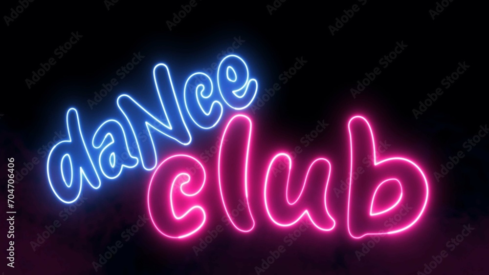 Poster dance club text font with light. luminous and shimmering haze inside the letters of the text dance c