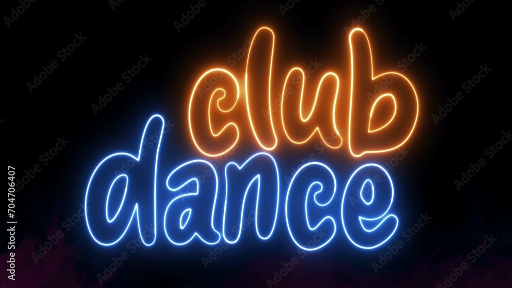 Poster dance club text font with light. luminous and shimmering haze inside the letters of the text dance c