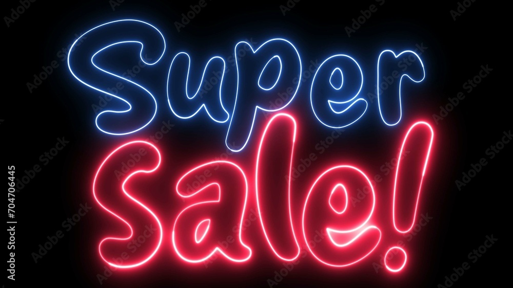 Poster super sale text font with neon light. luminous and shimmering haze inside the letters of the text su