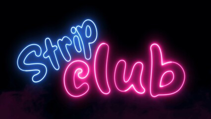 Strip Club word text font with neon light. Luminous and shimmering haze inside the letters of the text Strip Club. 