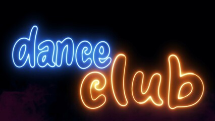 Dance Club text font with neon light. Luminous and shimmering haze inside the letters of the text Dance Club. Dance Club neon sign.  - obrazy, fototapety, plakaty