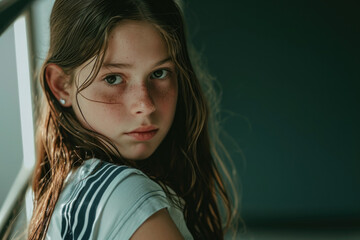 Fototapeta premium Portrait of teenager girl looking at camera.