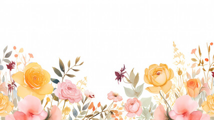 Floral frame with watercolor flowers, decorative flower background pattern, watercolor floral border background