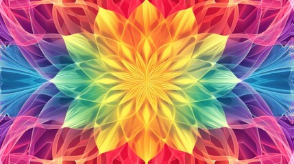  a multicolored image of a flower on a red, yellow, green, blue, and pink background.