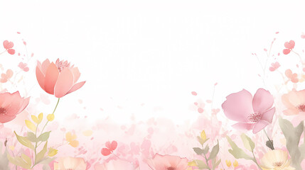 Floral frame with watercolor flowers, decorative flower background pattern, watercolor floral border background