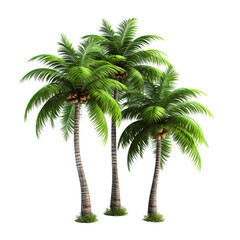 palm trees isolated, Set Coconut palm, Green palm, transparent background, clipping path, single palm tree