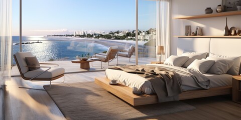 Modern luxury beachfront house with amazing sea view