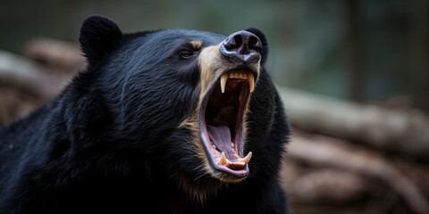 black bear with its mouth open and teeth, generative AI