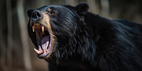 black bear with its mouth open and teeth, generative AI