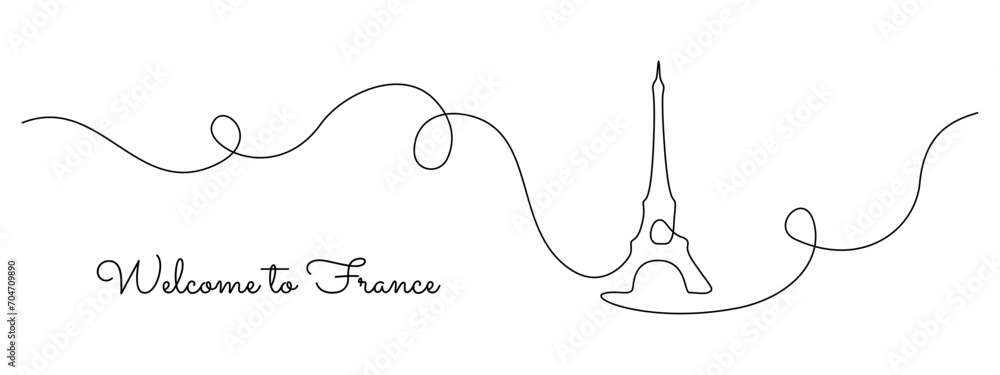 Poster continuous one line drawing of paris eiffel tower. french landmarks and city architecture in simple 