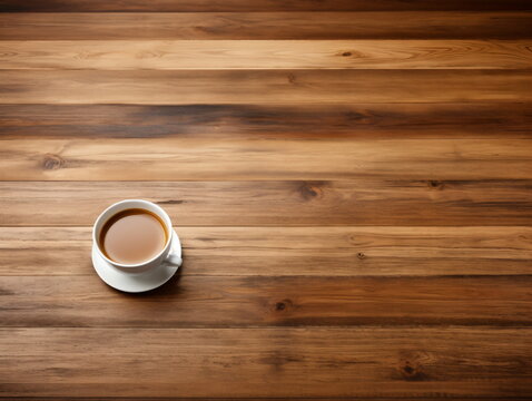 A cup of coffee on a wooden table,