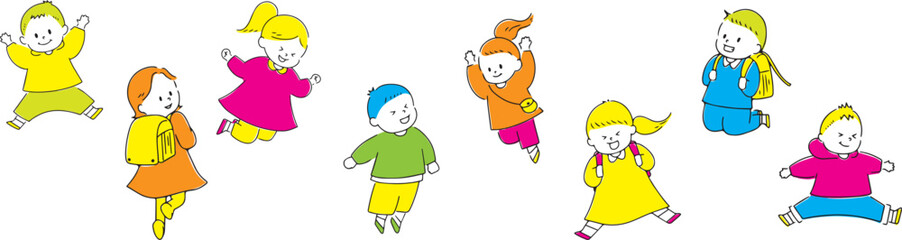 ジャンプする小学生のイラストセット