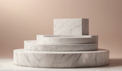Empty white marble podium on pastel white color background from AI Generative