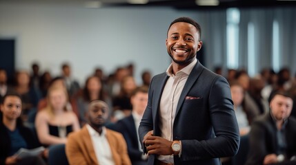 African young business man in front of a group - Powered by Adobe