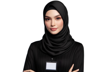 asian woman wearing black hijab with confidence pose