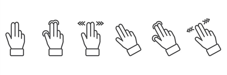 Simple touch screen icon set. Stroke vector illustration on a transparent background. Modern outline style icons collection.