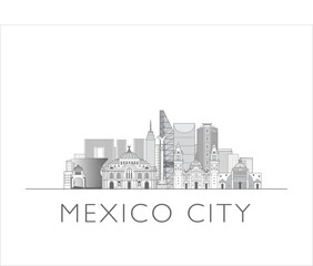 Mexico City cityscape line art style vector illustration