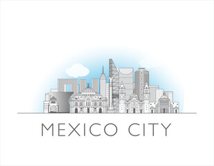 Fototapeta premium Mexico City cityscape line art style vector illustration