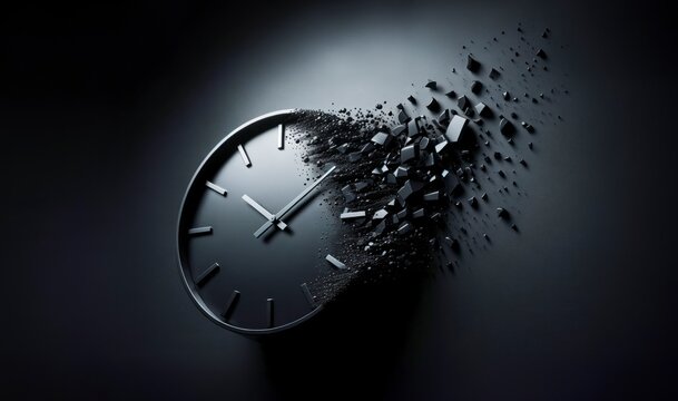 Disintegrating Clock on Dark Background - Conceptual Time Erosion