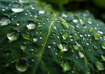 a green leaf with water droplets