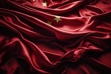 Obraz premium Red Chinese flag made of silk with 5 gold stars