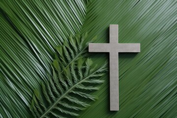 Palm Sunday background , flat lay and copy space - generative ai