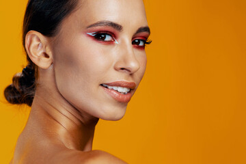 Woman fashion studio portrait model face beauty color make-up girl skin smile
