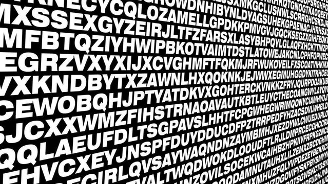Alphabet letters on black background chaotic and unpredictable typographic composition encrypting stylish and abstract text visual communication of creative chaos