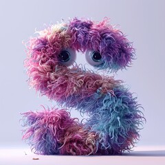 Capital letter "S" with fine fluffy plush texture monster