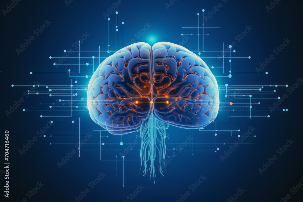Poster hologram of the brain. background with selective focus and copy space